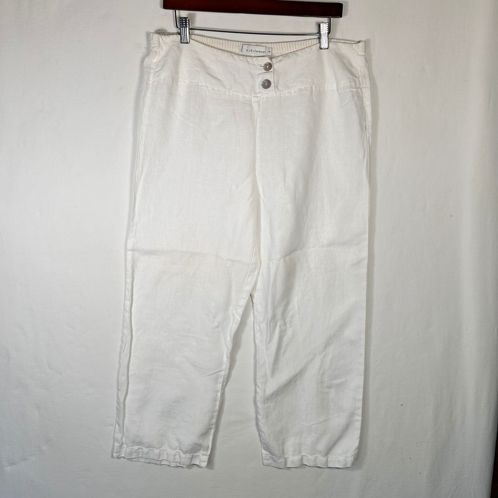 Cut Loose White 100% Linen Wide Leg Cropped Pants Size S Made in USA Lagenlook